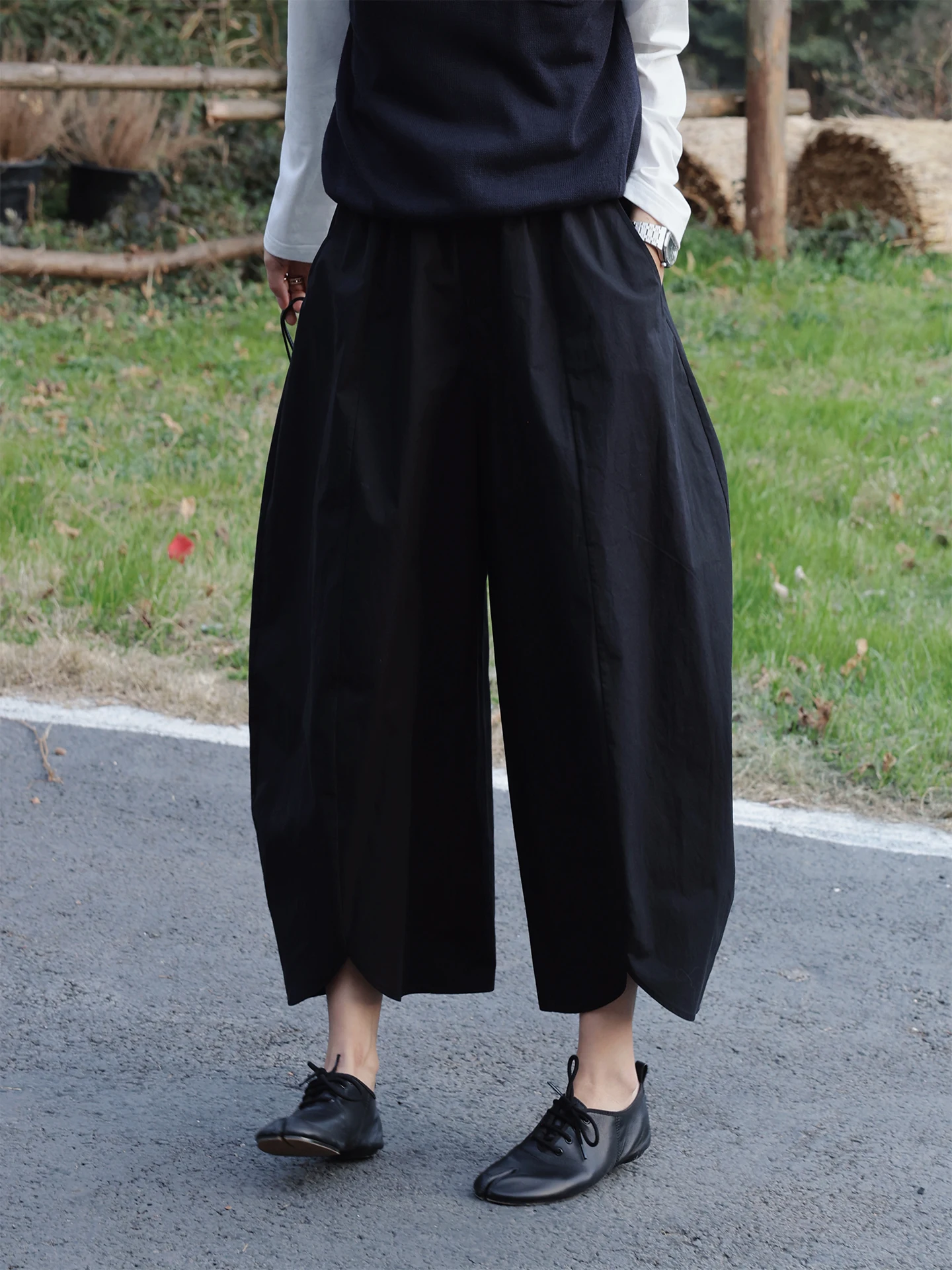 

TT Loose Wide Leg Pants Women's Spring New Sle Loose Waist Gathered Lantern Pants Cotton Straight Cut Trousers