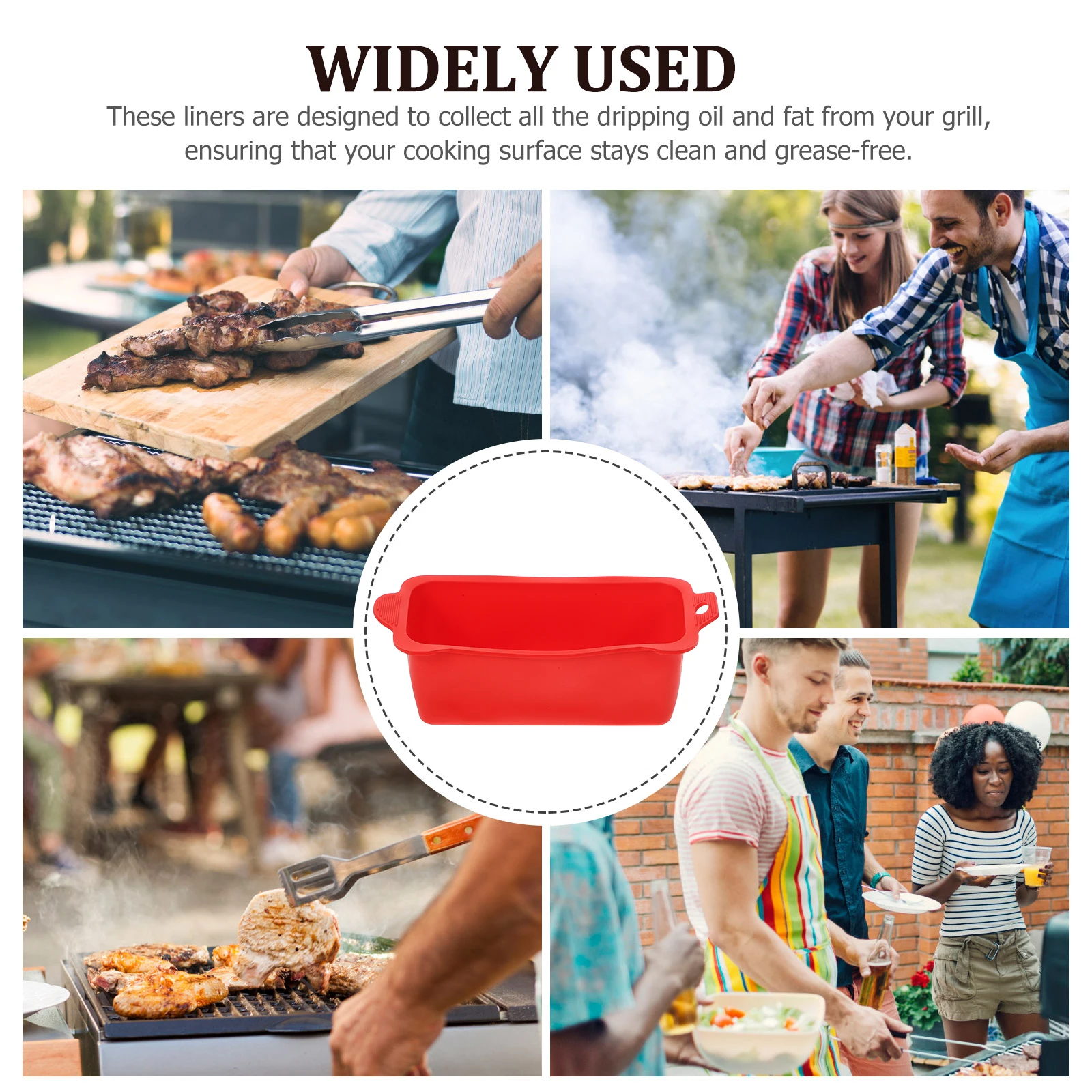 

3pcs Grilling Accessories Reusable Grease Catcher Liners Silicone Oil Receiver for Outdoor Camping Drip Pan Replacement Red