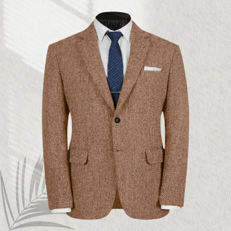 Blazer de traje de otoño para hombre, chaqueta cruzada en espiga, chaqueta informal de negocios a medida para hombre, abrigo para banquete y novio