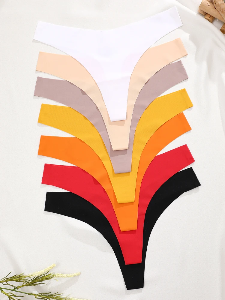 5Pcs Ice Silk Seamless Thongs Women's V-Waist Solid Color Panties Sexy Breathab… - Image 4