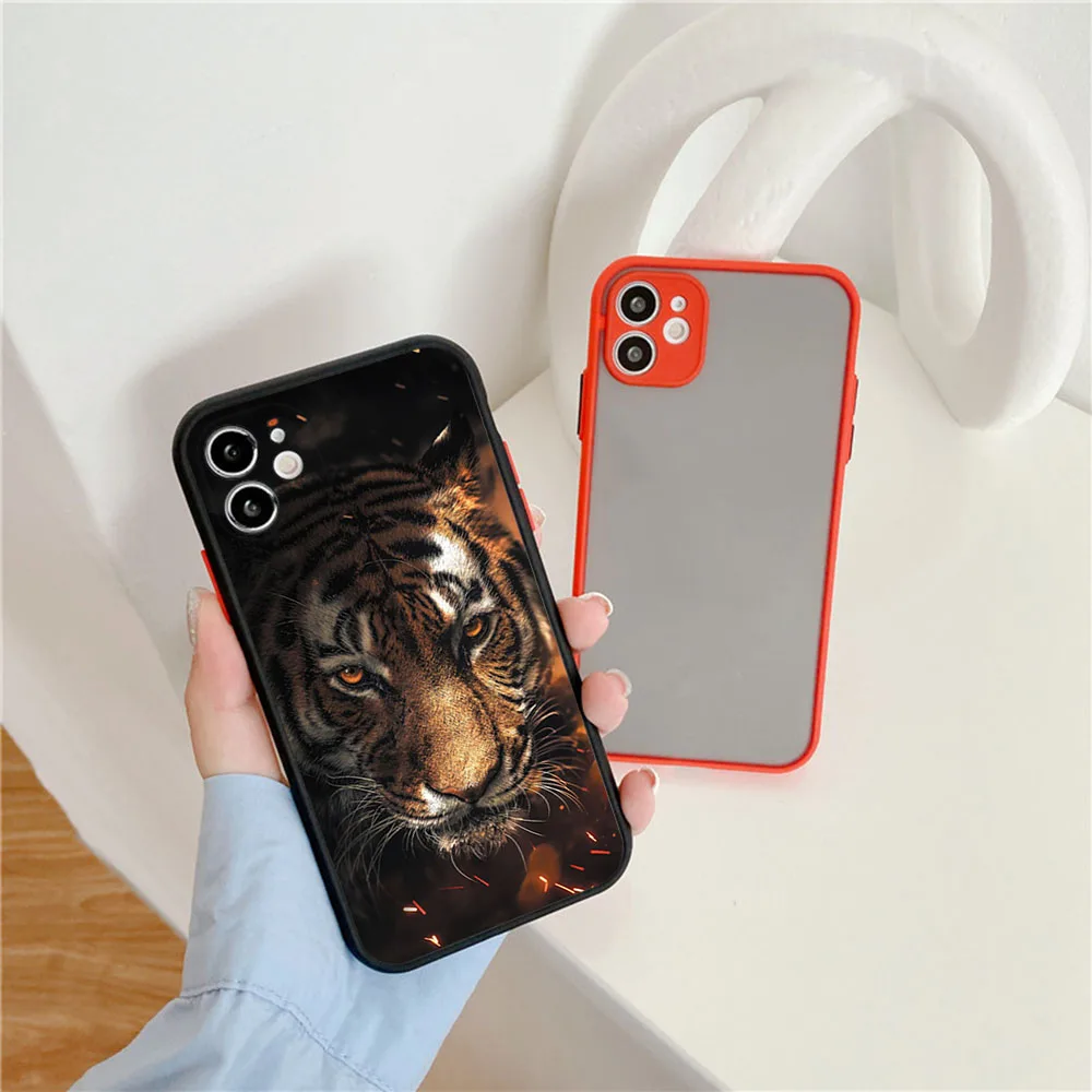 Cases For iPhone 15 Pro Max 14 7 8 6s Plus 13 12 11 XS Max X XR Mini Tiger King Forests Frosted Translucent Funda Phone Case