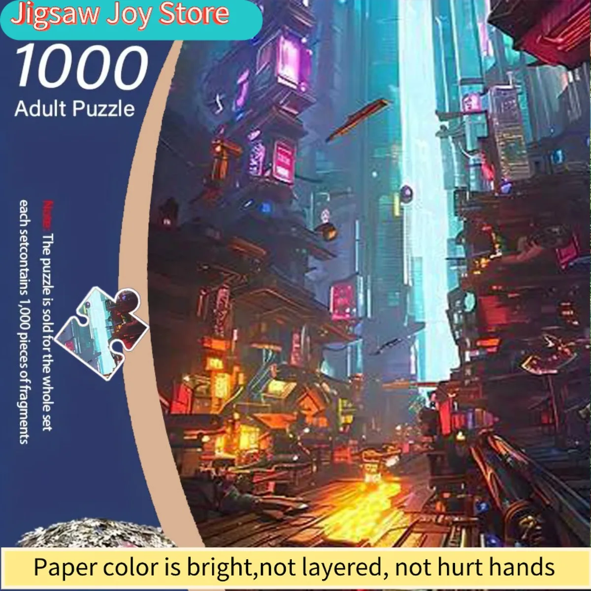 

1000pcs Cyberpunk Neon Glow Jigsaw Puzzle for Adults - Large-Scale Futuristic Cityscape with Neon Lights & Suspended Buildings