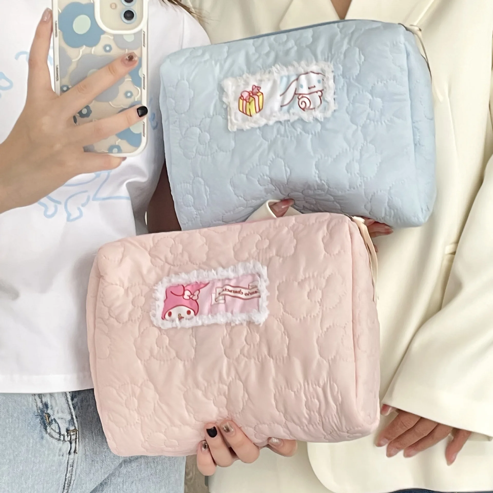 Sanrio Quilted Patch Cosmetic Storage Bag Portable Large Capacity Jade Guigou Melody Handbag