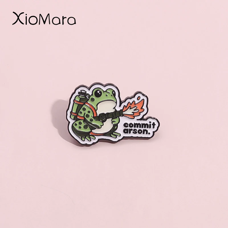 Frog Firefighter Fire Extinguisher Enamel Pin Creative Commit Arson Brooch Lapel Badges Cartoon Animal Jewelry Gift For Friends