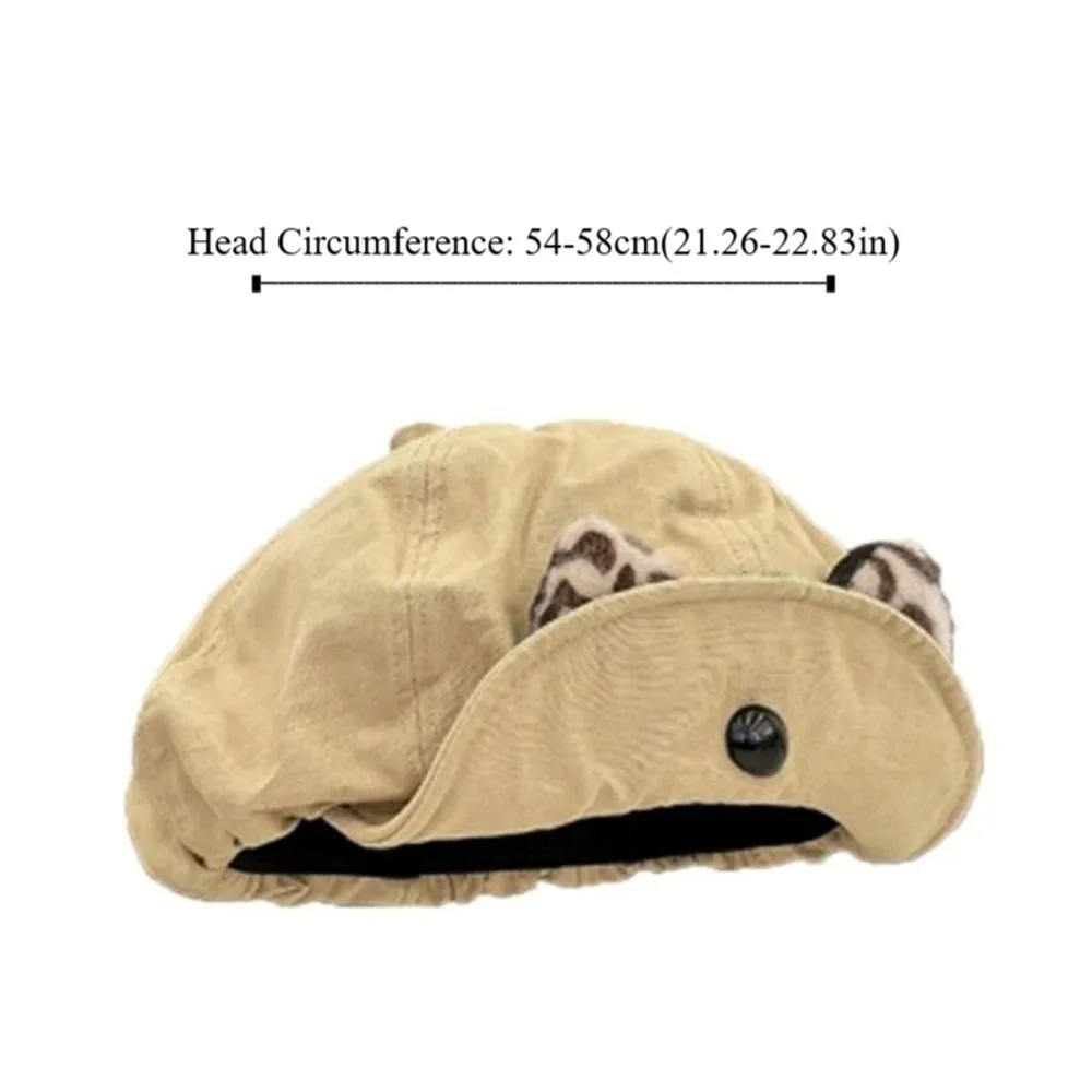 أزياء خمر آذان القط قبعة Y2k ليوبارد الرسام القبعات تنوعا انقلبت حافة قبعة قبعة الإناث