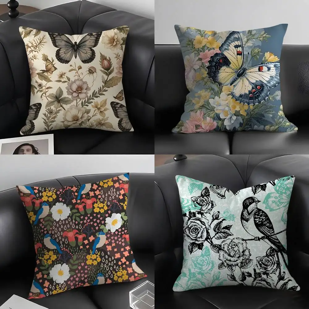 

Birds Butterflies Flowers Pillow Case Soft Plush Fabric Double Sided Print Decorative Home Living Room Gift Cushion Cover