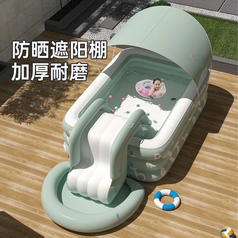 Top Rated Parent-Child Inflatable Pool with Awning Slide Adult Bathing Kids Outdoor Toy​