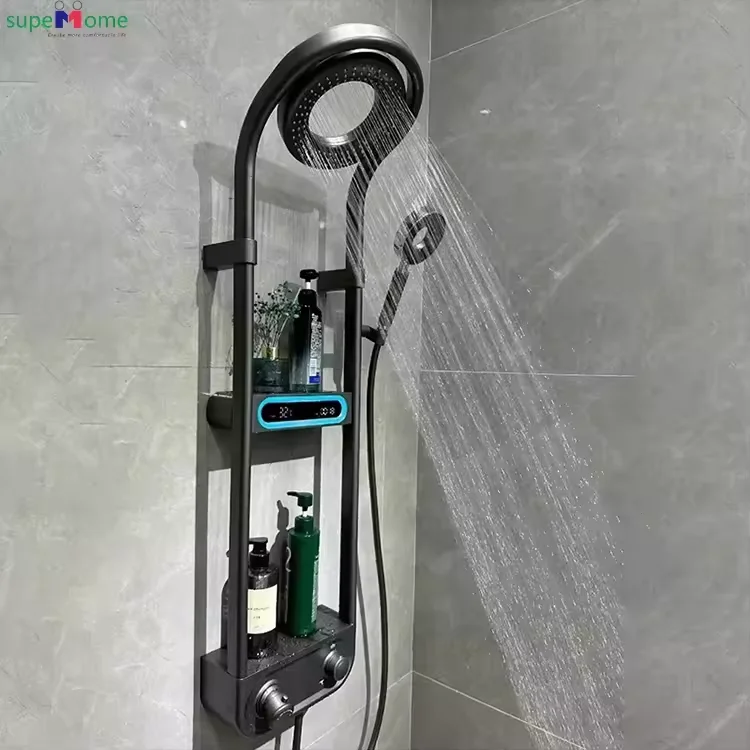 Hot Cold Bathroom Tap Thermostatic Shower Set Square Bathroom Shower System Senducs Black Gold Bathtub Mixer Faucet