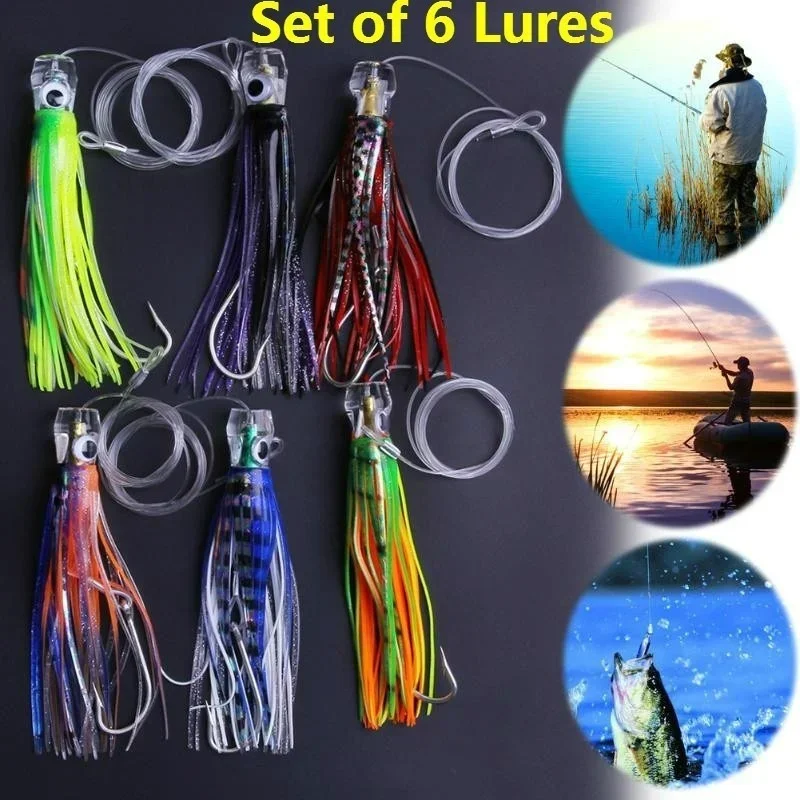 6Pcs/Bag 17cm 46g Acrylic Octopus Fishing Lures Pusher Style Rigged and Bag Fishing Equipment