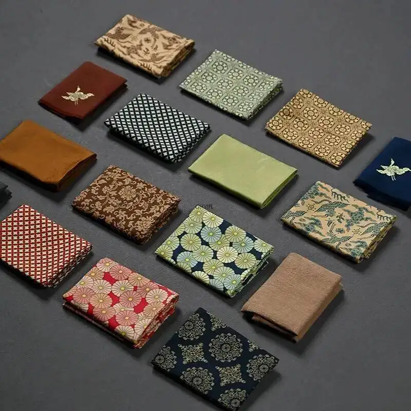 Sous-verre en tissu de coton et lin imprimé bleu foncé, tapis de thé, plateau à thé, tapis pour théière, accessoires pour service à thé Kung Fu, anti-collision et résistant à la chaleur