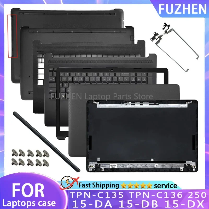 New For HP 15-DA 15-DB 15-DX 250 255 G7 TPN-C135 TPN-C136 Laptop LCD Back Cover Front Panel Palm Pad Keyboard Bottom Cover Hinge