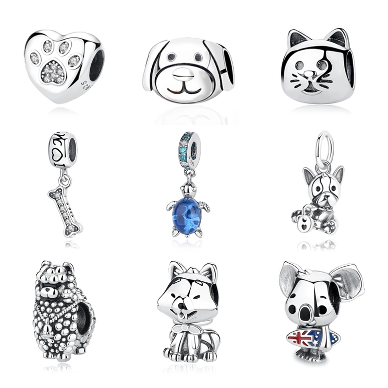 

Original 100% 925 Sterling Silver Beads Dog Paw Turtle Charms Crystal Pendant Fit Pandora Bracelets Necklaces Women Diy Jewelry