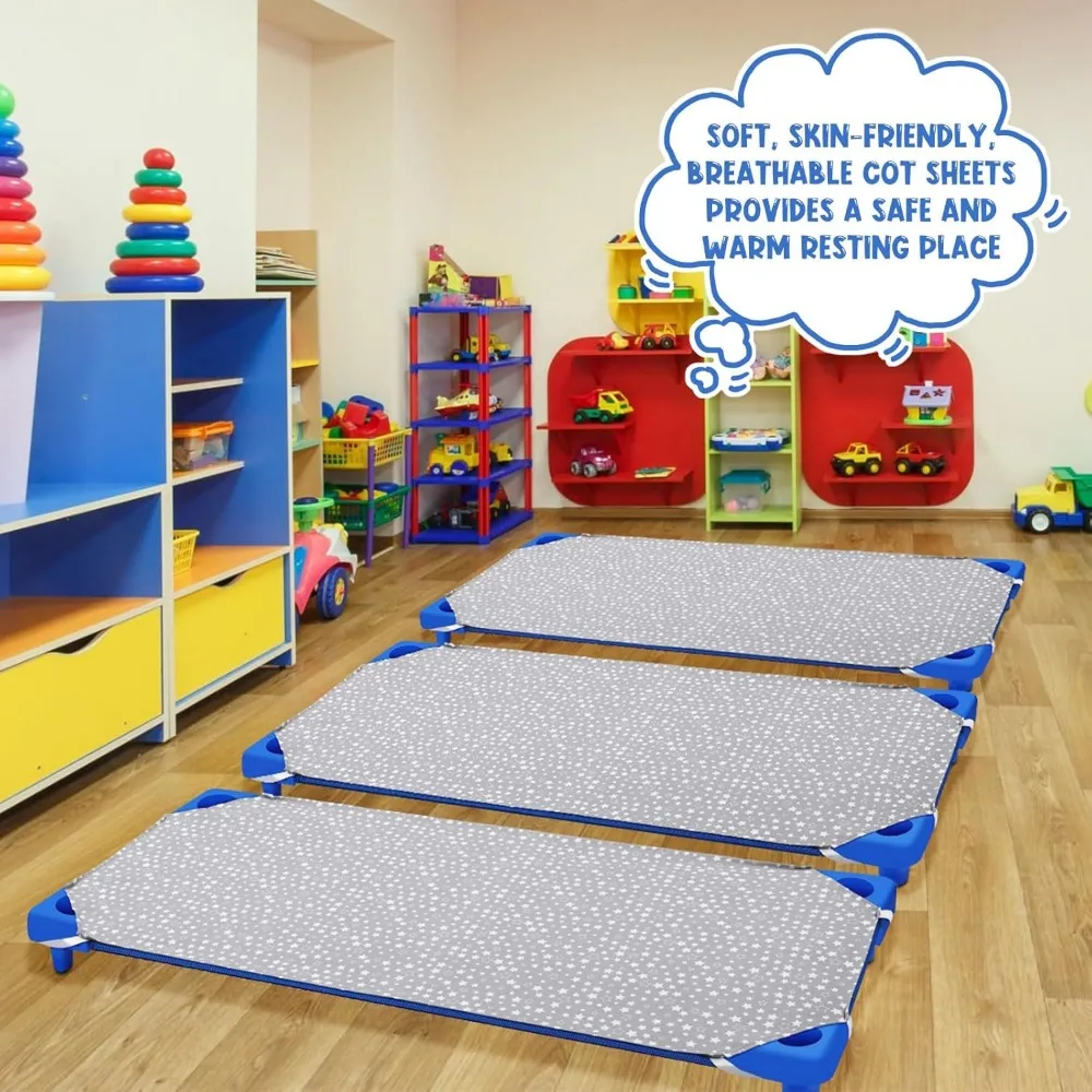 Peryiter 12 szt. Prześcieradeł na mata do zabawy, prześcieradła do łóżeczka dla przedszkolaków, standardowy rozmiar 24 x 51, wzór w gwiazdki z elastycznymi pętlami w rogach, do łóżka F