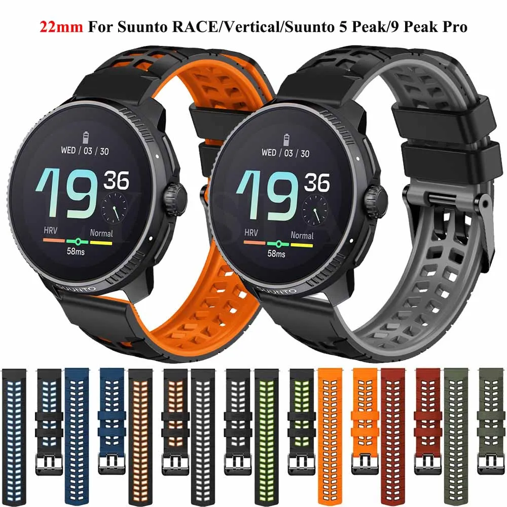 Hot 22MM Silicone Watchband For Suunto RACE Vertical Watch Straps For Suunto 9 Peak Pro/5 Peak Replacement Watch Band Bracelet