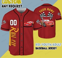 Disney Lightning Mc Queen Cars 3D Print Baseball Jersey Men's Women's Baseball Uniform Summer Casual Short Sleeve Shirt