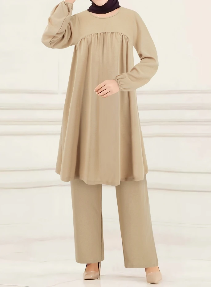 Muslim Clothing Women's Set Round Neck Long Sleeved Top Loose Wide Leg Pants Set Women 2024 Autumn New Women's Two-Piece Set