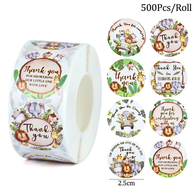 500szt Jungle Animal Labels Naklejki Wild One Animal Safari Kids Birthday Party Pakowanie Naklejki Baby Shower Supplies Gife Sticker