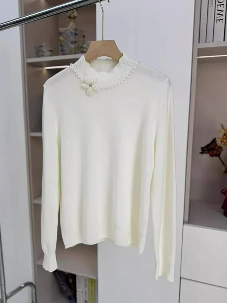 Faionable gebreide trui pure kleur zwaar werk ontwerp casual lange Sve overhead Neline damestop stijlvol en Ele