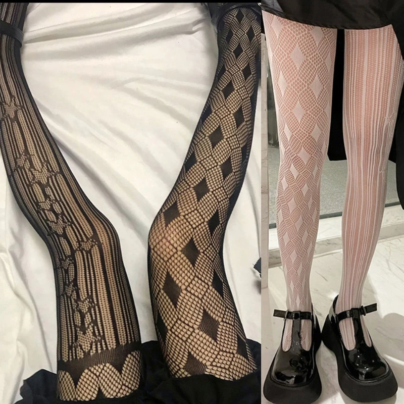 

Women Gothic Fishnet Pantyhose Asymmetrical Star Diamond Mesh Tights Stockings P8DB