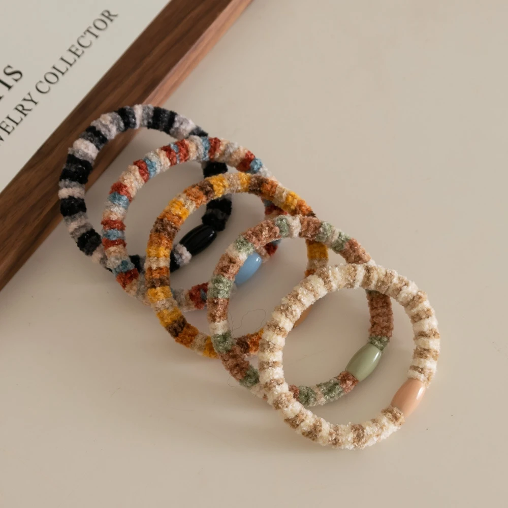 5pc Fashion European and American Plush Elastic Hair Bands for Women Girls Hair Ties Rope for Hair Accessories Ponytail Holder