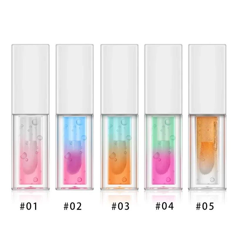 

Custom 5ml Double-color Clear Lip Oil Moisturizing Nourish Long Lasting Hydrating Lip Plumping Relieves Dry Bulk Makeup 5colors