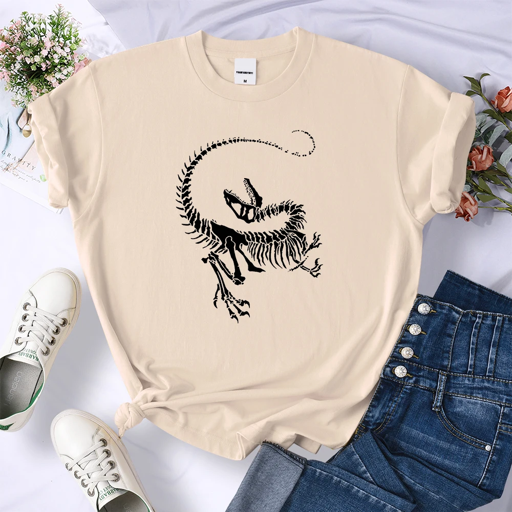 Velociraptor Skeleton Retro Y2K Womens T Shirts Street Personality Crop Top Cool Sport Tee Clothing Breathable Summer T-Shirts