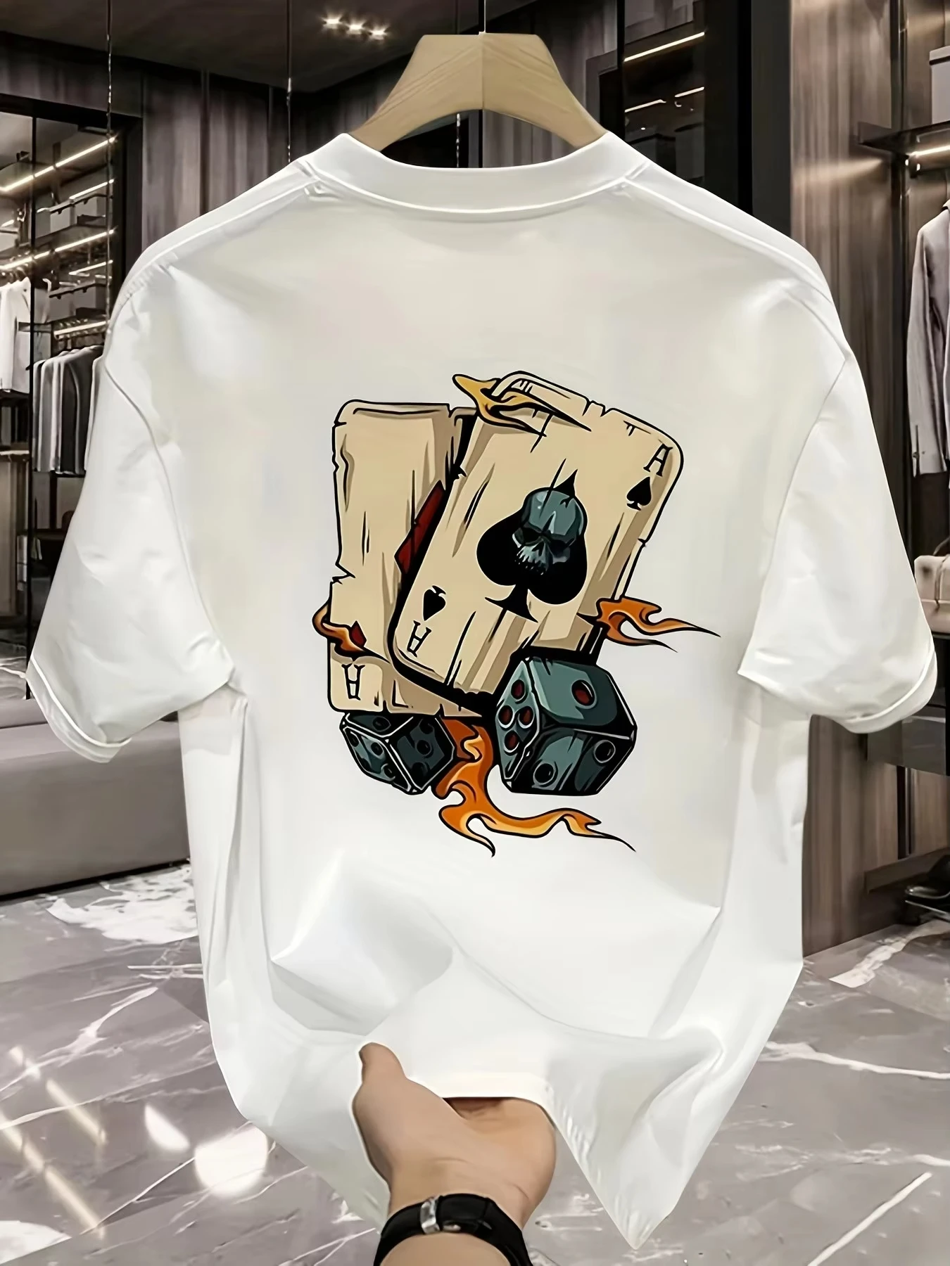 Men's New Trendy Poker Printed Micro Elastic Breathable Round Neck T-shirt Summer Outdoor Urban Casual Top Popular