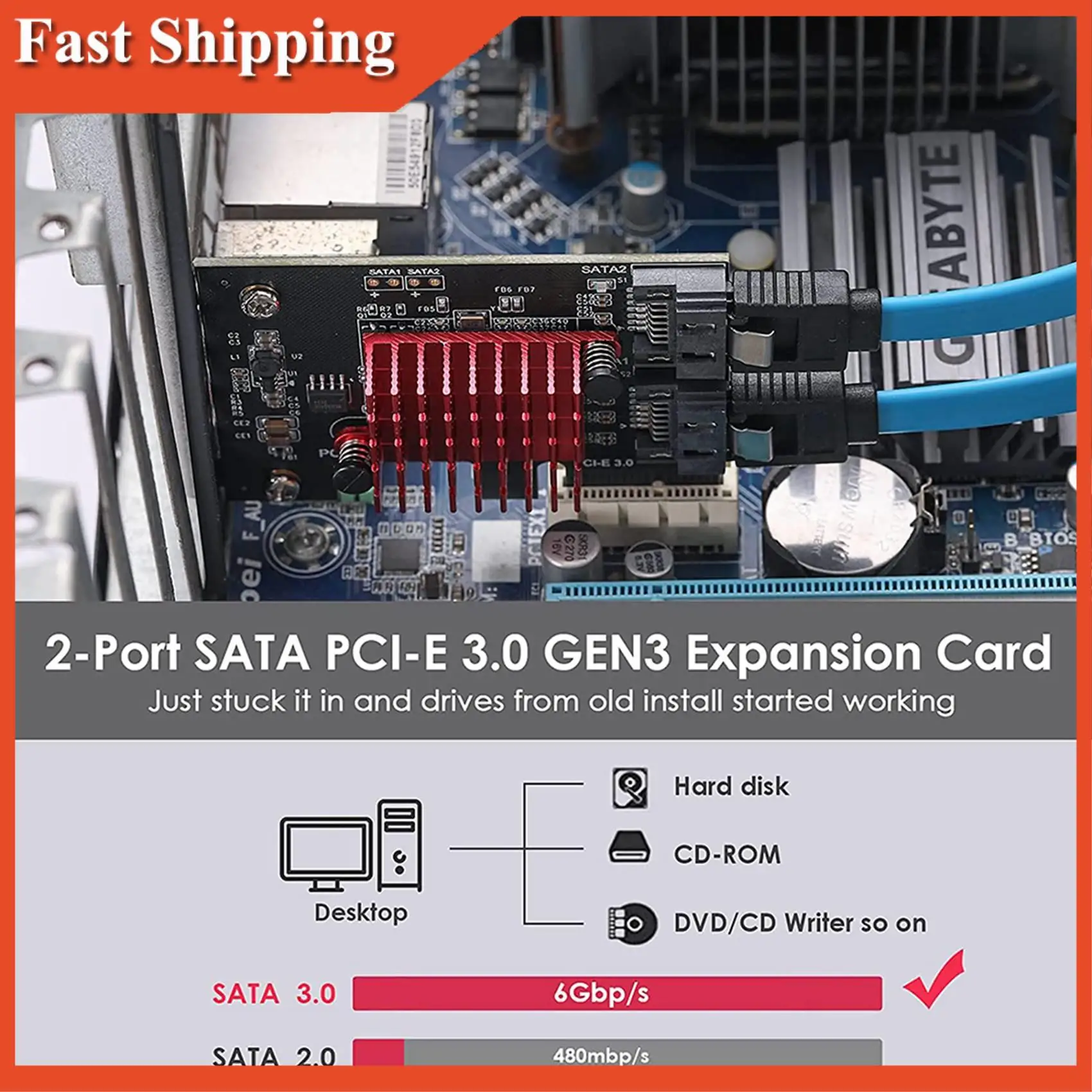 كفاءة Pcie إلى 2 منافذ SATA 3.0 6 Gbps SSD محول PCI-E PCI Express X1 لوحة تحكم بطاقة توسيع دعم X4 X6 X8 X16
