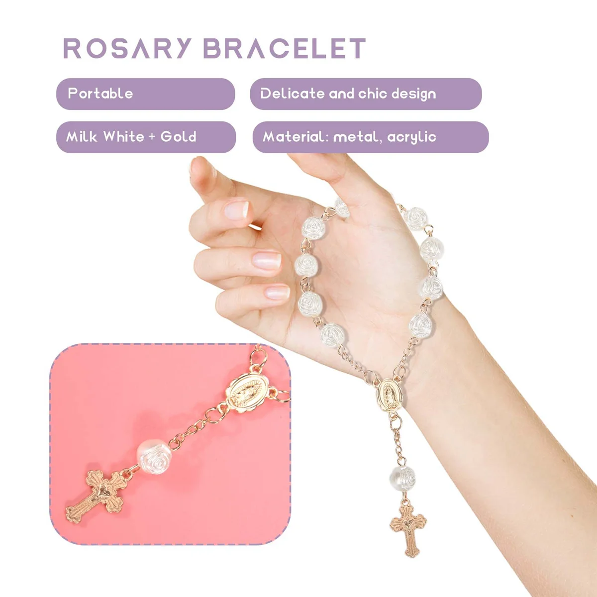 20Pcs Baptism Favors with Mini Rosaries Acrylic Beads Bracelet Communion Finger Rosarie Bracelet image 6