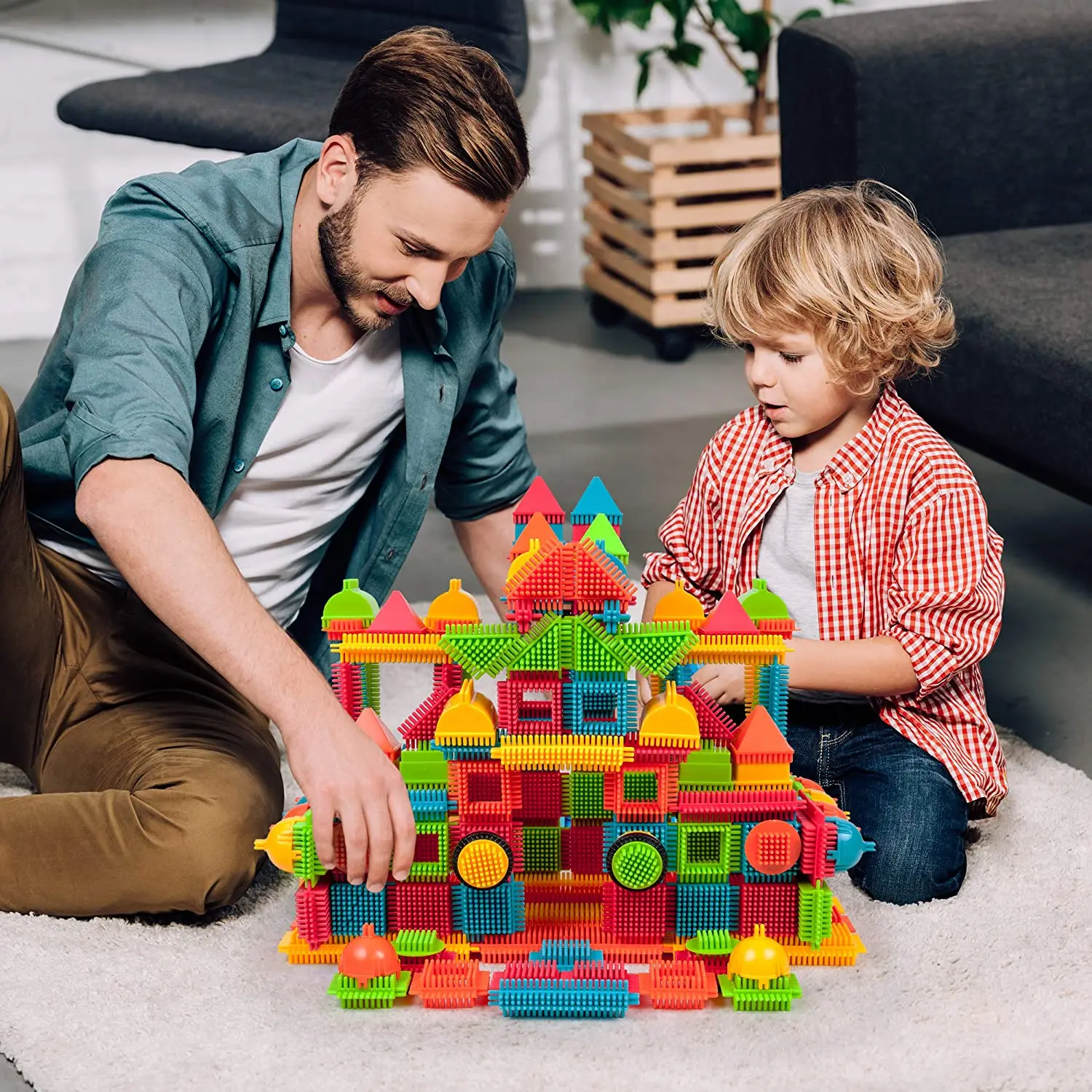 240Pcs Children\'s Bristle Shape Building Block Intellectual Modeling Interactive Parent-Child Assembly Diy Educational Brick Toy