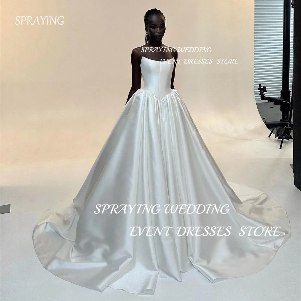 

SPRAYING Women Satin Wedding Dresses A-line Floor-Length Bridal Gown Strapless Draped Wedding Dresses 2024