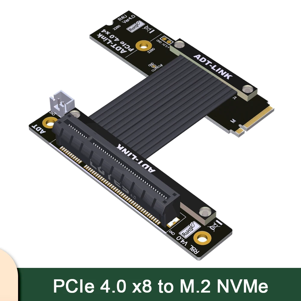 

ADT PCIe 4.0 X8 Extension Adapter Cable Supports NVMe SSD Interface PCI-E 4.0 X4 Full-speed GPU Extension Cable