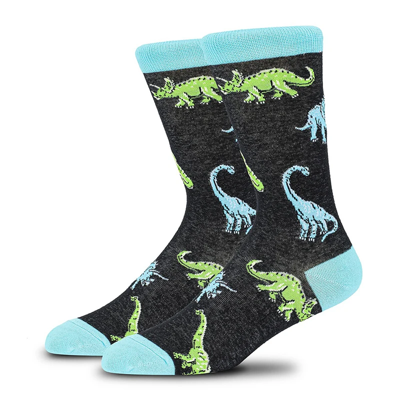 Nieuwigheidssokken voor heren Leuke kledingsokken voor heren Kleurrijke funky fancy gekke dinosaurusschedel Trendy grappige casual sokken voor heren