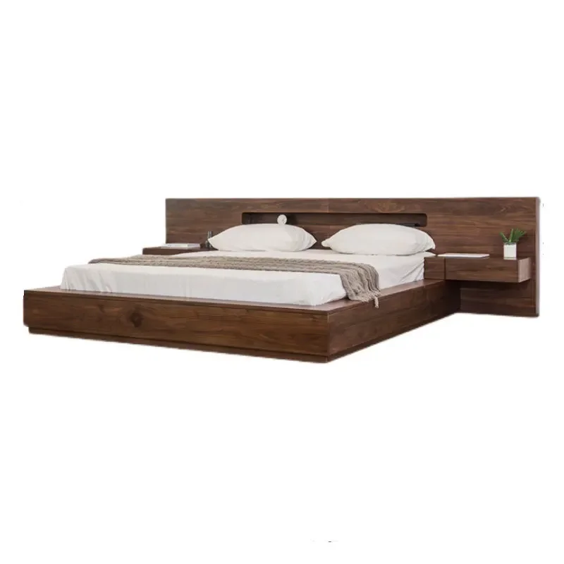

Nordic Japanese storage full solid wood bed black walnut modern simple double 1.8 meters master bedroom bed