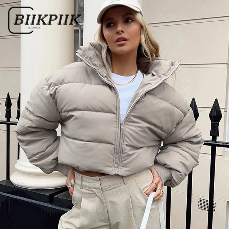 

BIIKPIIK Streetwear Puffer Jackets Simple Solid Casual Women Wadded Jackets Fashion Autumn Winter Warm Jackets All-match Outfits