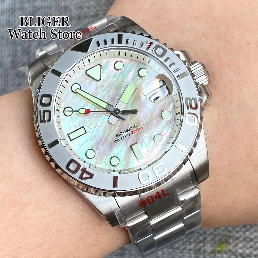 Luxury 200M Waterproof Tandorio Splice Shell Surface Dial Sapphire Luminous NH35A Diving Men Watch Ceramic Insert Steel Bracelet