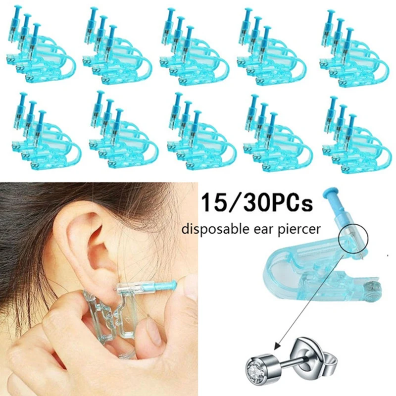 1/30Set Ear Piercing Kit Asepsis Disposable Sterile Nose Piercing Cartilage Tragus Helix Piercing Gun NO PAIN Nose Piercer Tools