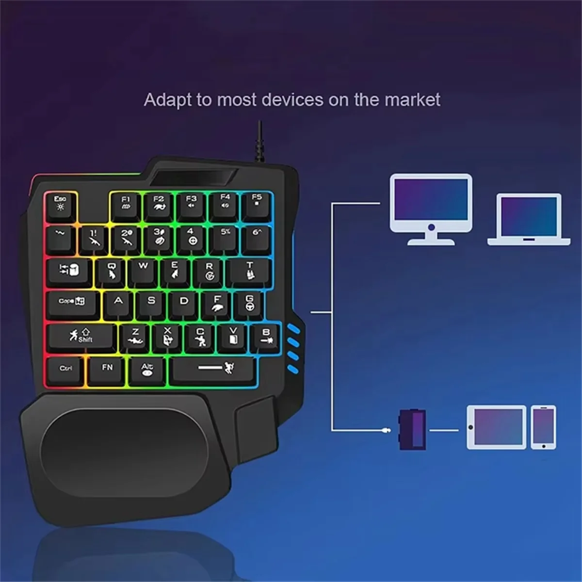 新しいゲーミングキーボード片手 USB 有線 35 キー人間工学 RGB バックライトミニキーボードラップトップデスクトップ PC スマートフォン用