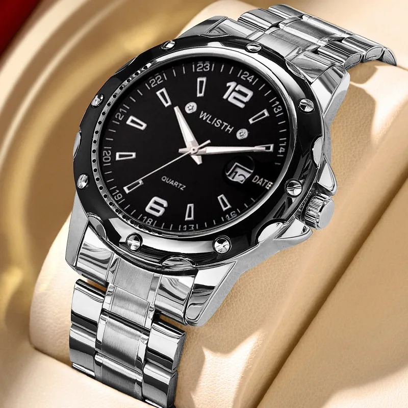 

Часы WLISTH со стальным ремнем, водонепроницаемые мужские часы с календарем