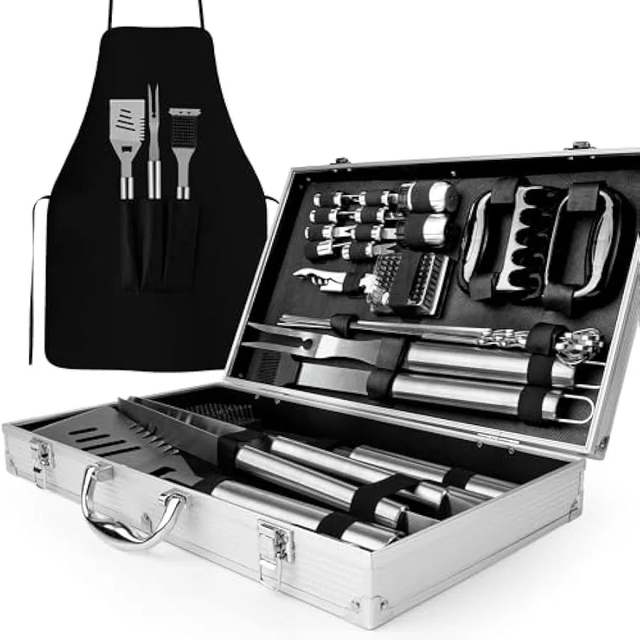 

MORECORE Portable Grill Tools Kit-32 Piece BBQ Accessories Set Stainless Steel Cooking and Grilling Utensil Organizer Travel Se