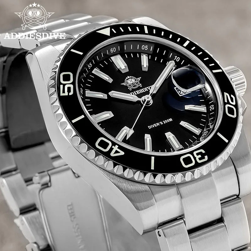 ADDIESDIVE 세라믹 베젤 남성용 쿼츠 시계 일본 2115 스테인리스 스틸 슈퍼 루미너스 시계 남성용 시계
