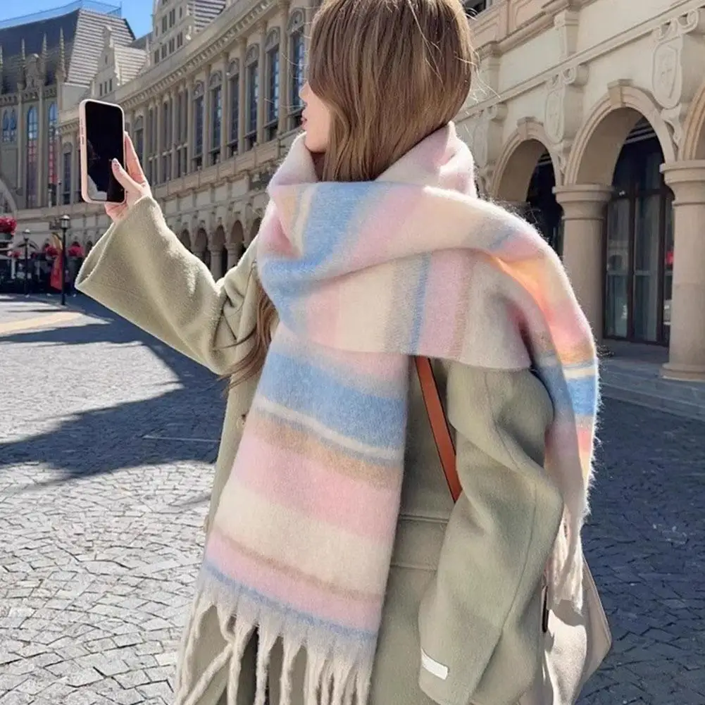 Women Checkered Scarf Warm Versatile Fashionable Thickened Scarf Autumn Winter Vintage Preppy Style Plaid Wrap Scarf