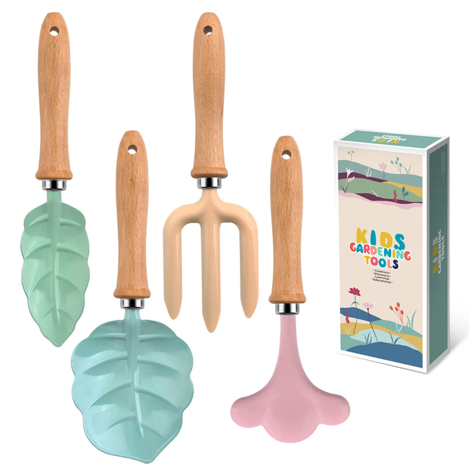 Little Gardener Tool Set Kids Garden Shovel Rake Fork with Sturdy Wooden Handle for Flowers Succulent Tranplanting