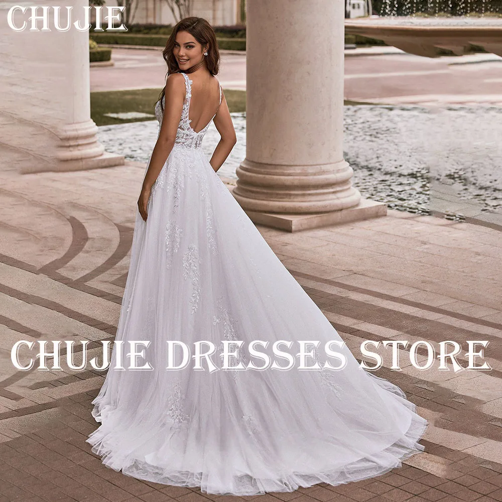 

Appliqus Wedding Dresses Tulle A Line Pleated Bridal Gowns Customized Bride Dress With Train Vestido de novia Pageant Gowns