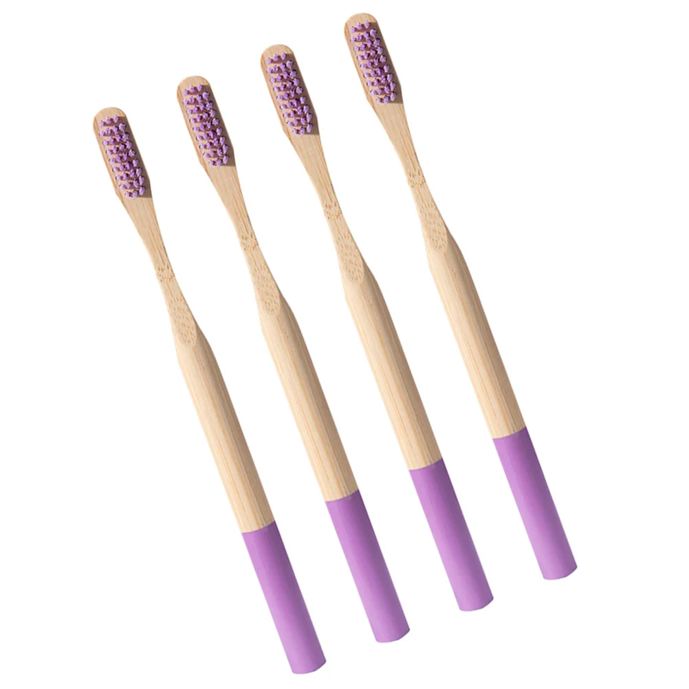 4 Pcs Travel Toothbrush Bristle Wooden Toothbrushes Bamboo Charcoal Kraft Paper Packaging