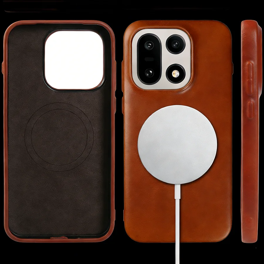 

Phone Case For OnePlus 15 15R 13S 13T 13 7T 10 Pro Nord N100 Ace 6 6T 5 Pro Genuine Leather Case For Magsafe Magnetic Back Cover