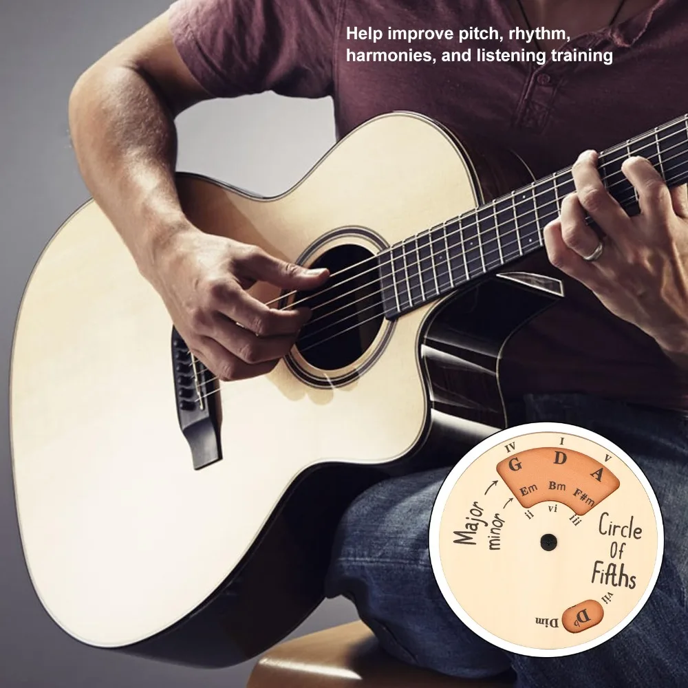 Wooden Circle of Fifths Wheel​ ​Wood Color​ ​Rotatable Music Theory Disc ​Clear Letter Marking ​Music Learning Wheel​