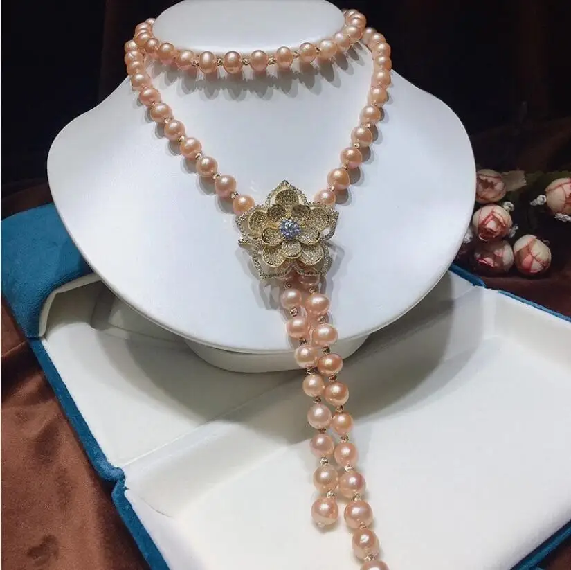 

Charming 8-9 mm 9-10mm natural pink south sea pearl necklace 35''