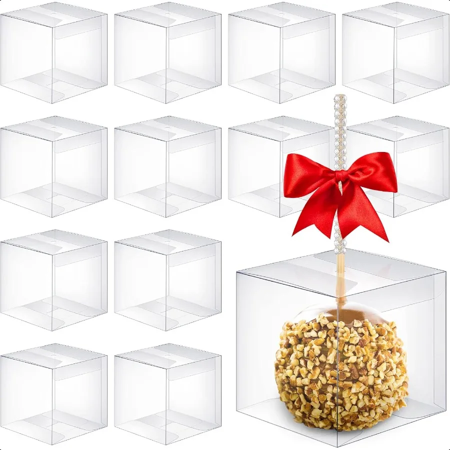 

100 Pcs Candy Apple Boxes with Hole 4 x 4 x 4 inch Caramel Apple Container Treat Gift Boxes for Wedding Harvest Party Christmas