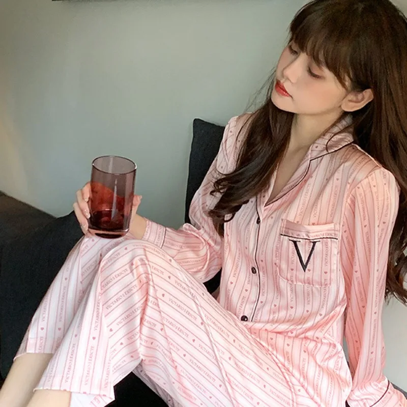 2024 New Niche Light Luxury Grade Vito Secret Pajamas Women\'s Ice Silk Spring and Autumn Silk Ice Silk Home Clothes